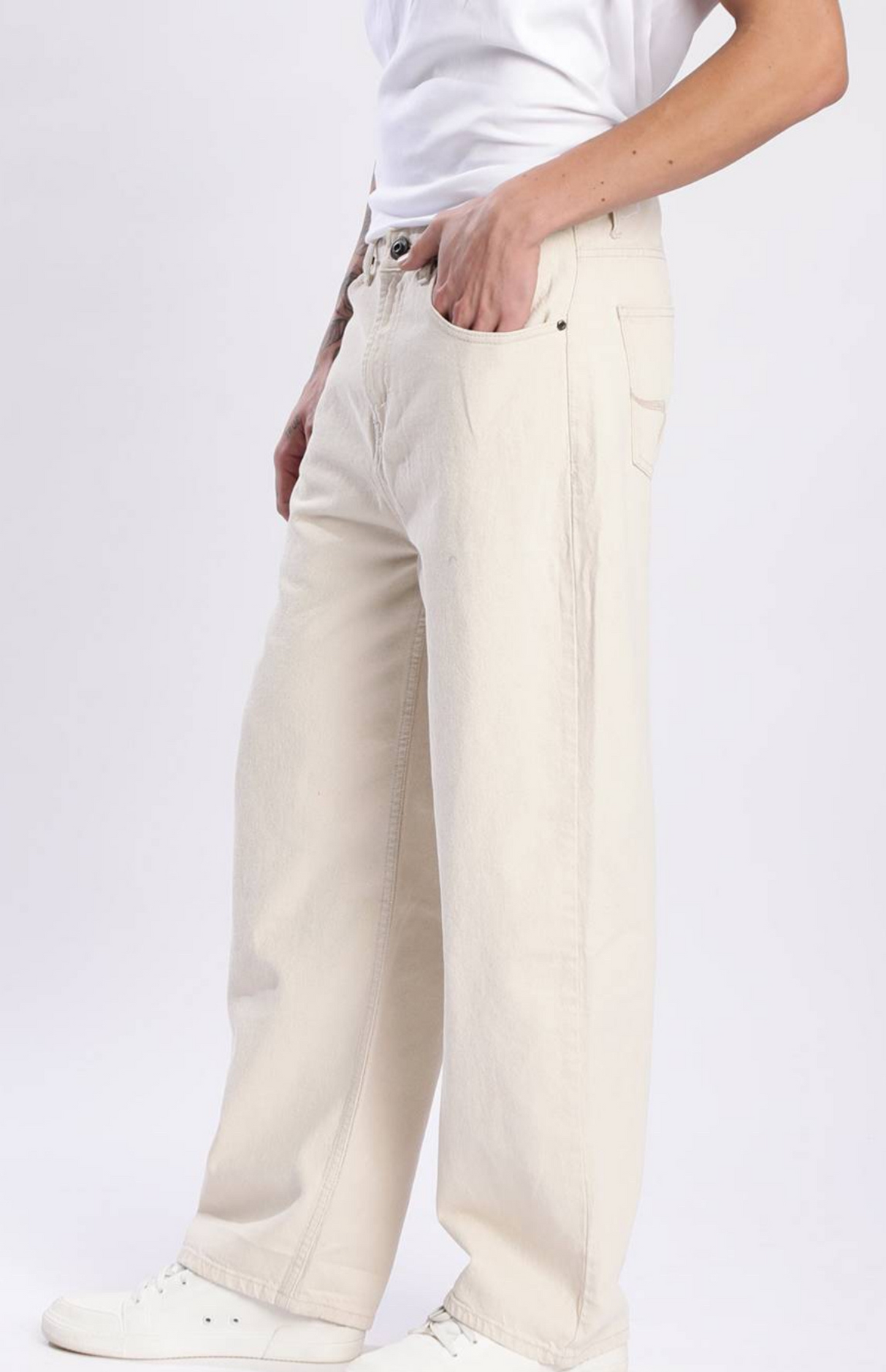 Men’s Beige Cotton Baggy Jeans