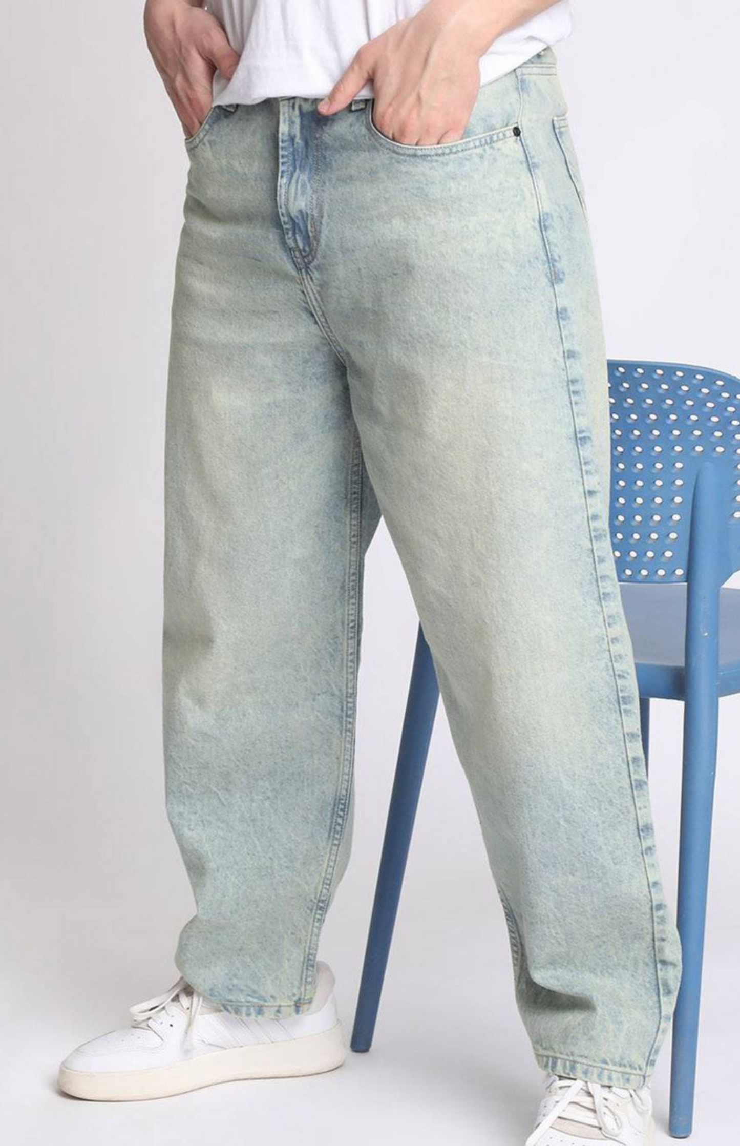 Men’s Soft Blue Cotton Baggy Jeans