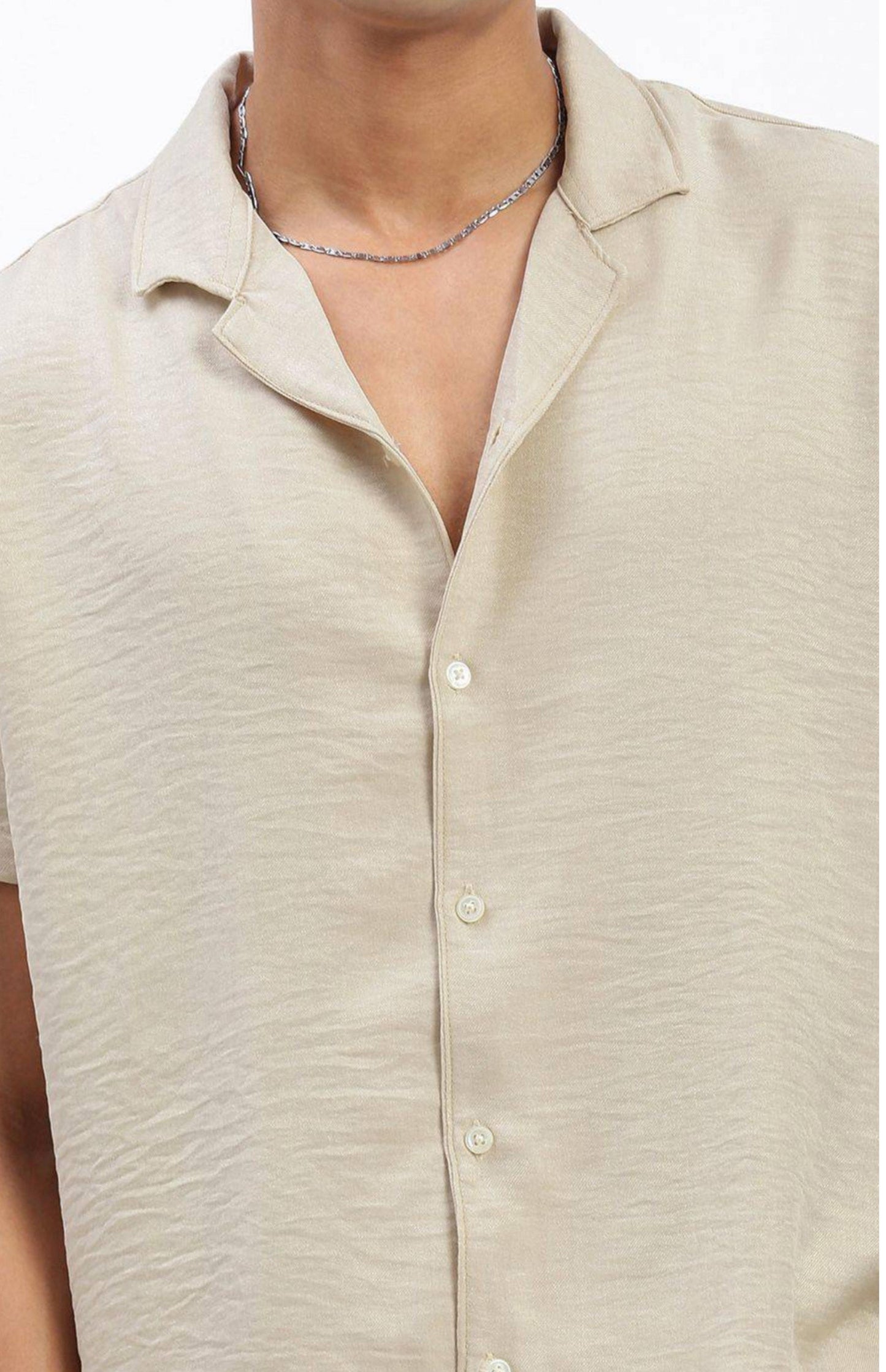 Cuban Collar shirt with Shorts Co-Ords - Beige