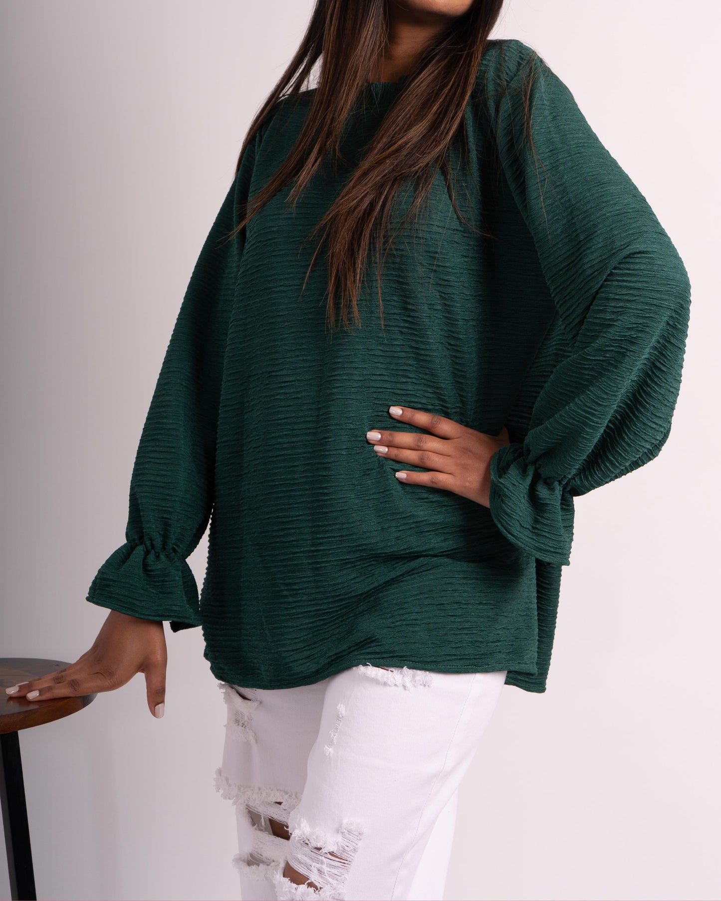 Crinkle Pop Top - Emerald Green