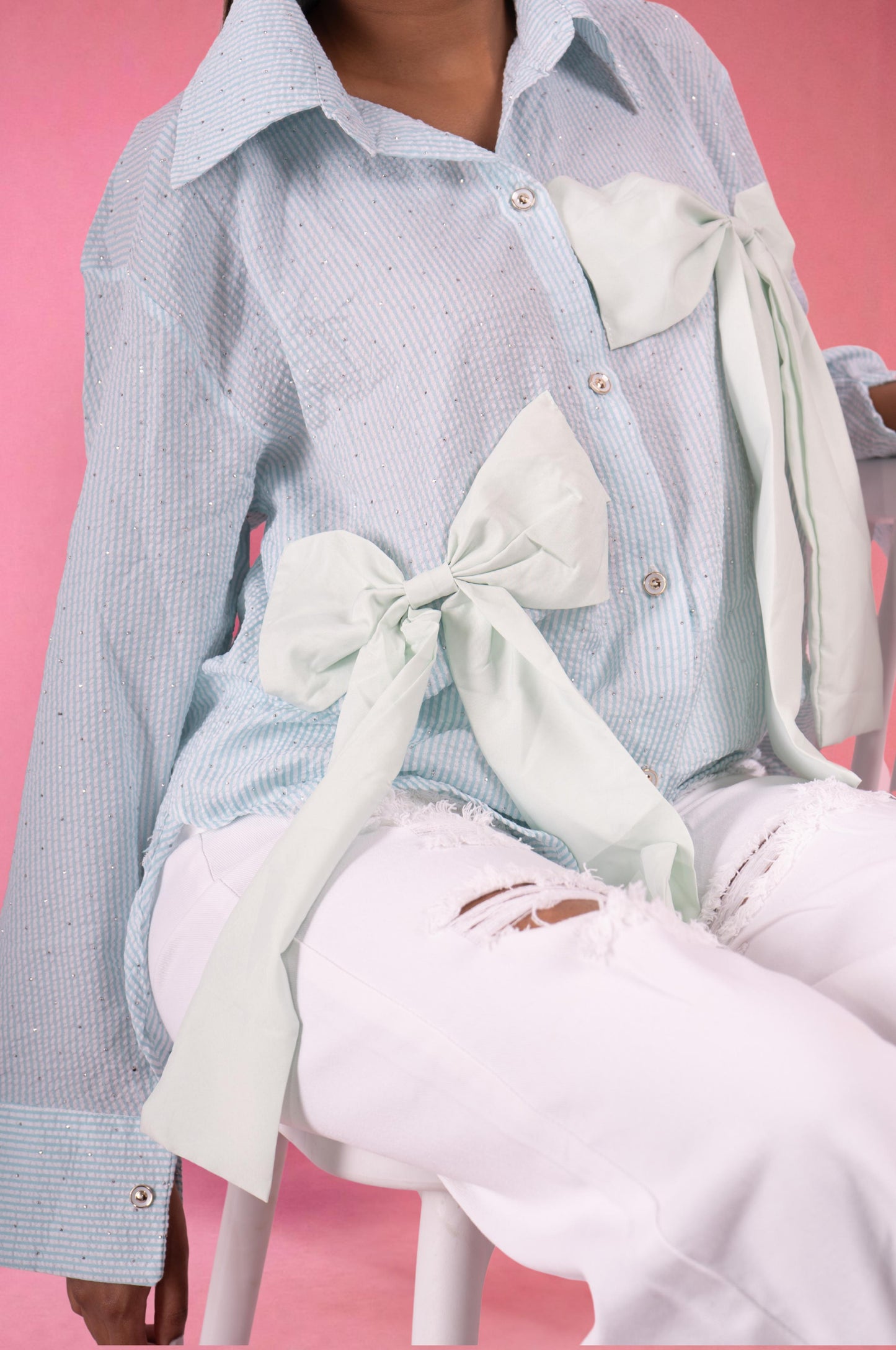 Oversized Bow Shirt - Sea Green
