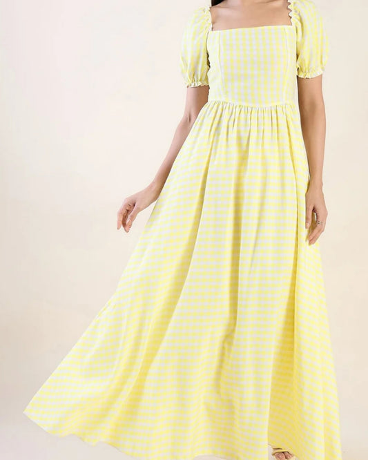 Elara Puff Sleeve  Maxi Dress - Butter Yellow