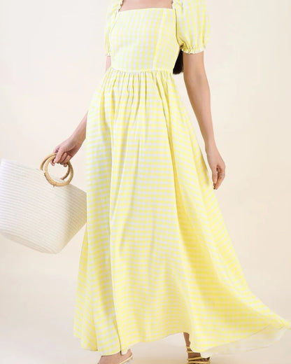 Elara Puff Sleeve  Maxi Dress - Butter Yellow
