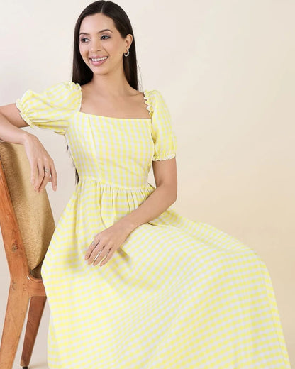 Elara Puff Sleeve  Maxi Dress - Butter Yellow