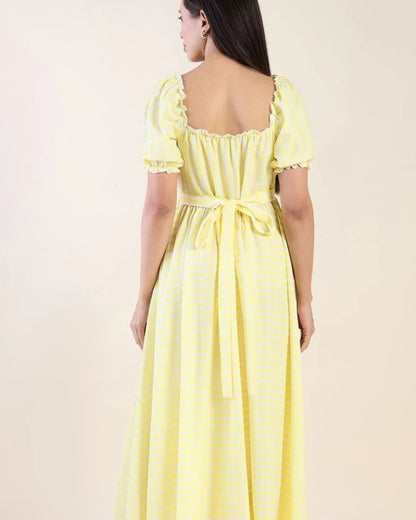 Elara Puff Sleeve  Maxi Dress - Butter Yellow