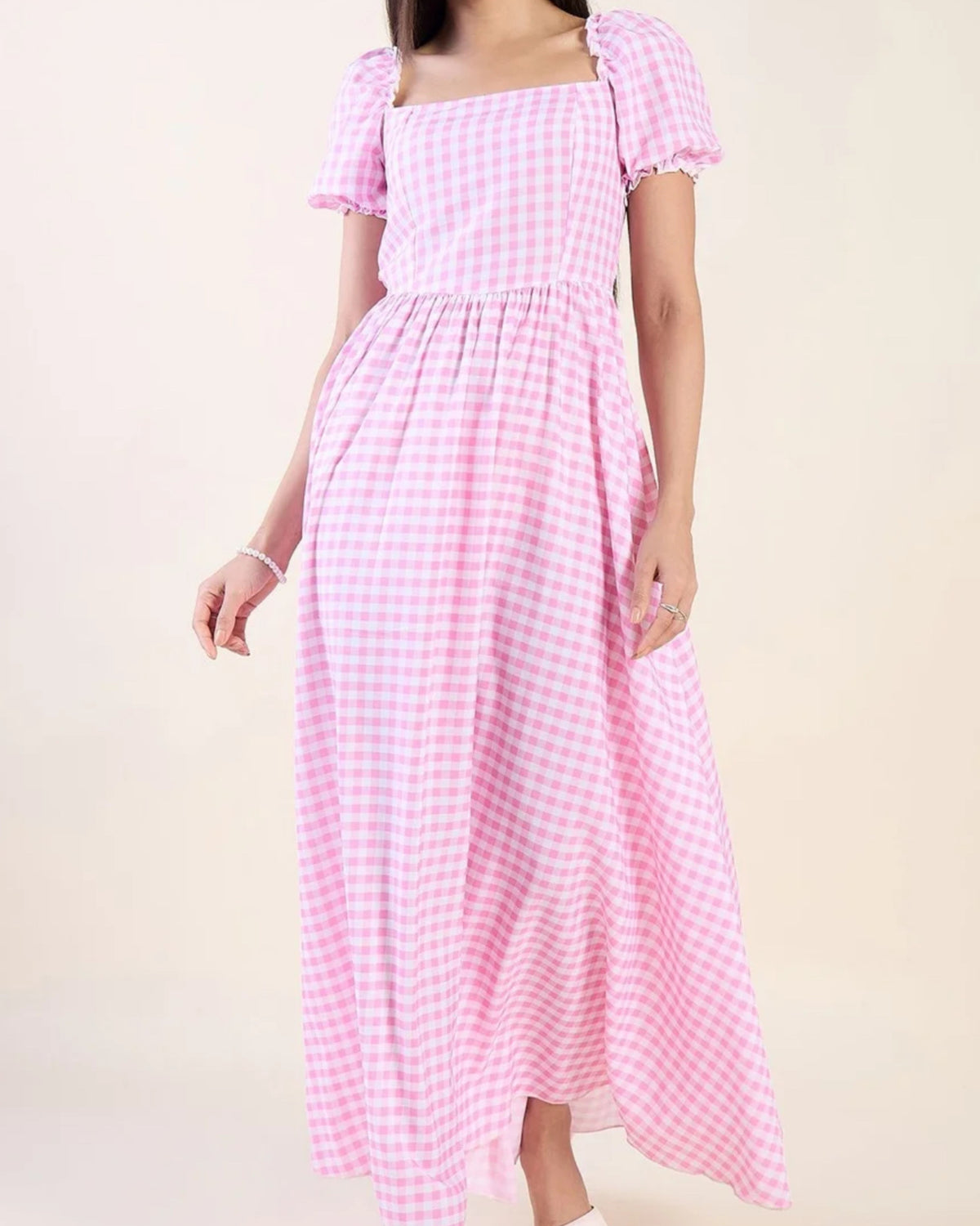 Elara Puff Sleeve  Maxi Dress - Pink