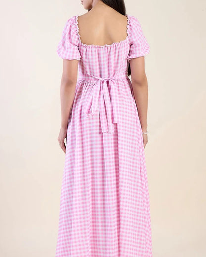 Elara Puff Sleeve  Maxi Dress - Pink