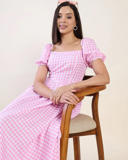 Elara Puff Sleeve  Maxi Dress - Pink