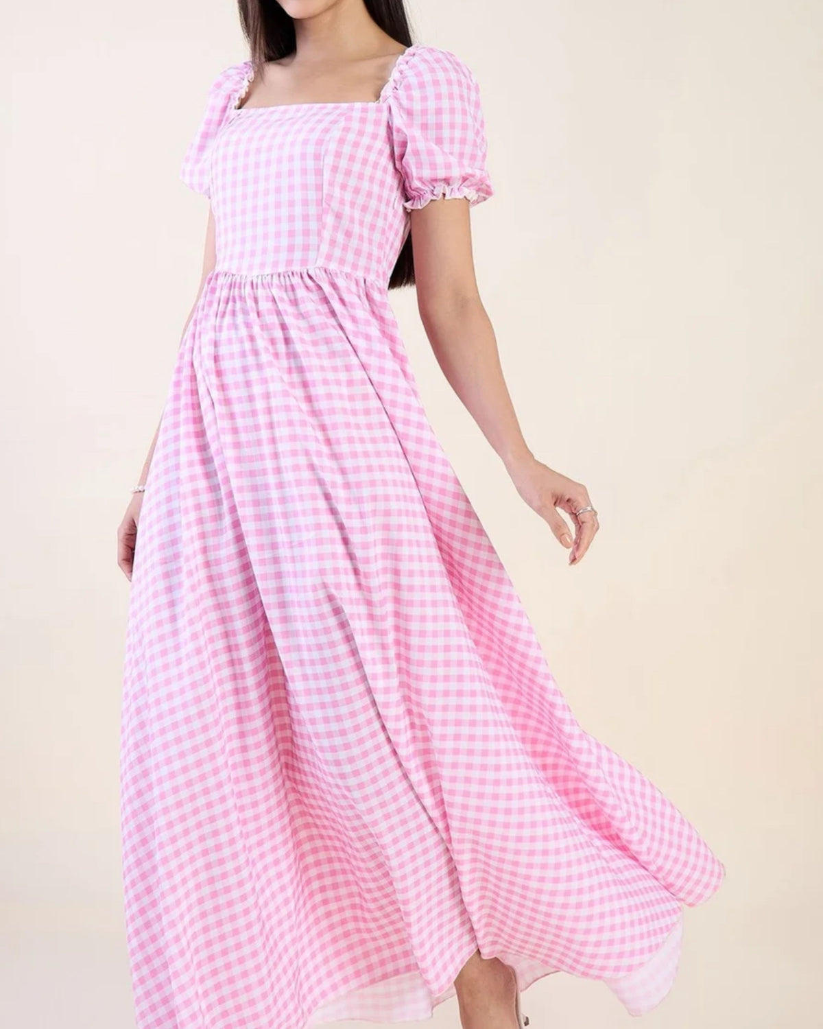 Elara Puff Sleeve  Maxi Dress - Pink