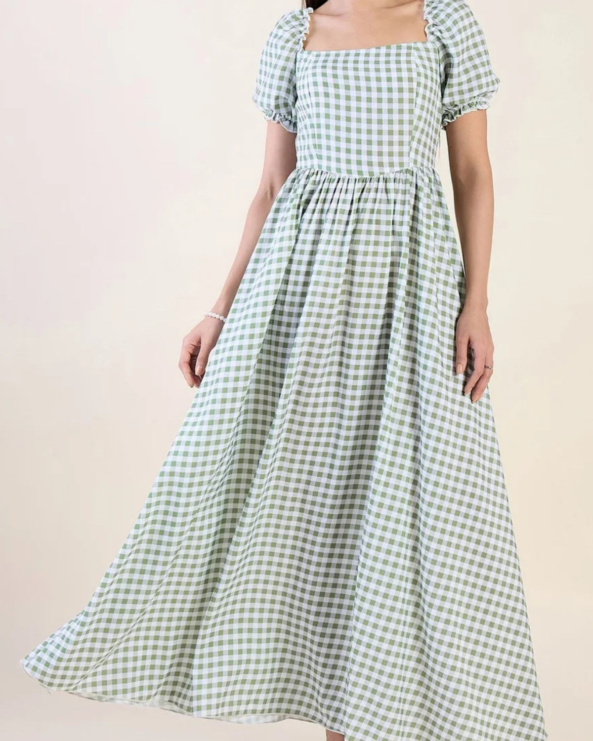 Elara Puff Sleeve  Maxi Dress - Green