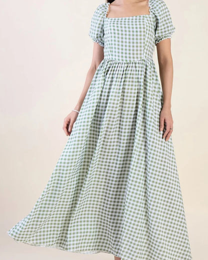 Elara Puff Sleeve  Maxi Dress - Green