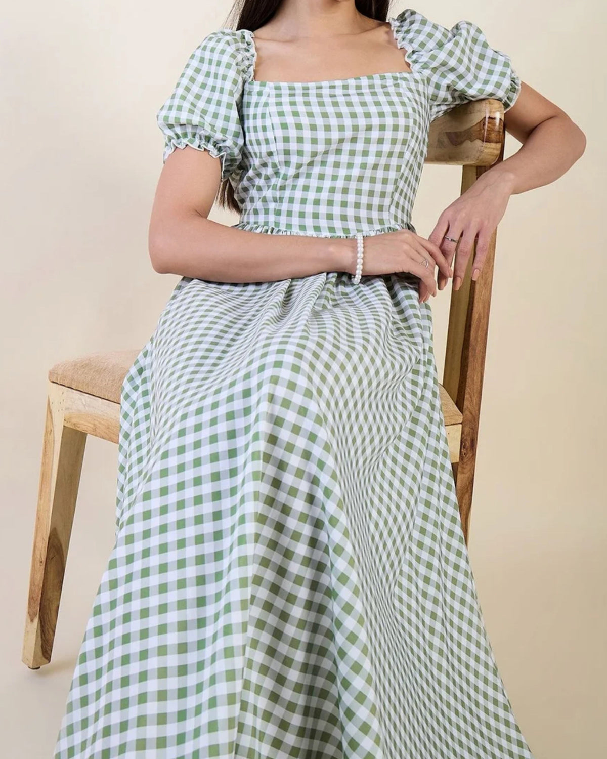 Elara Puff Sleeve  Maxi Dress - Green