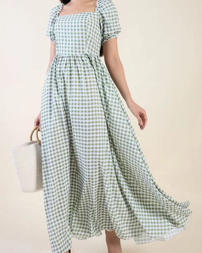 Elara Puff Sleeve  Maxi Dress - Green