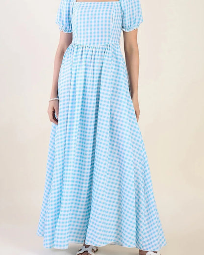 Elara Puff Sleeve  Maxi Dress - Blue