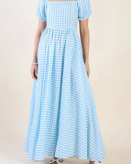 Elara Puff Sleeve  Maxi Dress - Blue