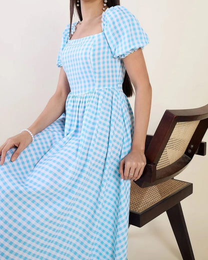 Elara Puff Sleeve  Maxi Dress - Blue
