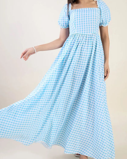 Elara Puff Sleeve  Maxi Dress - Blue