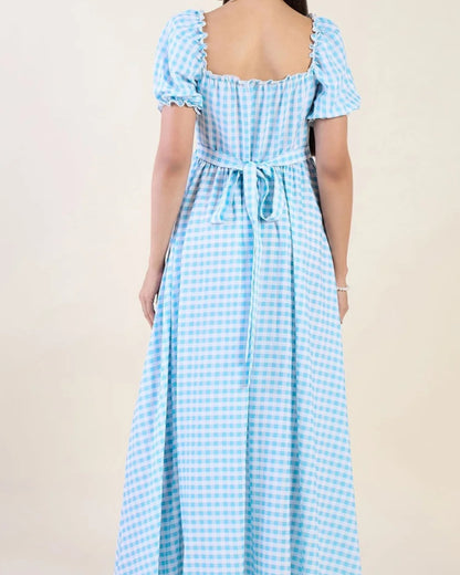 Elara Puff Sleeve  Maxi Dress - Blue