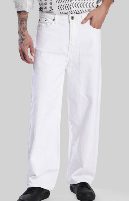 Men’s White Cotton Baggy Jeans