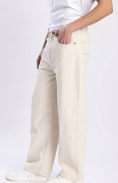 Men’s Beige Cotton Baggy Jeans
