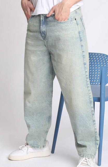 Men’s Soft Blue Cotton Baggy Jeans