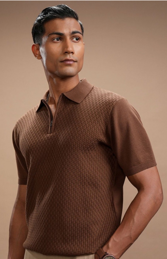 Men’s polo collar T-shirt - Brown