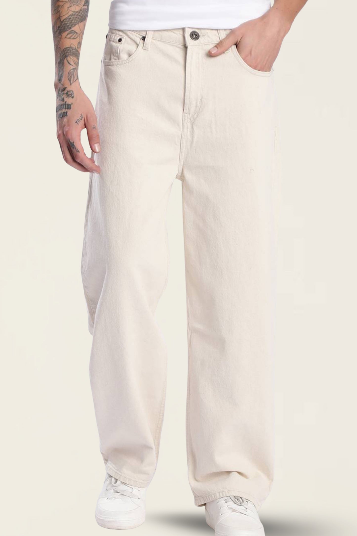 Men’s Beige Cotton Baggy Jeans