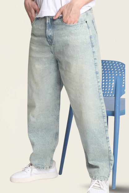 Men’s Soft Blue Cotton Baggy Jeans