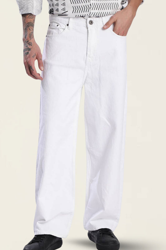 Men’s White Cotton Baggy Jeans
