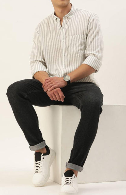 Men’s cotton striped Formal shirts - Gray