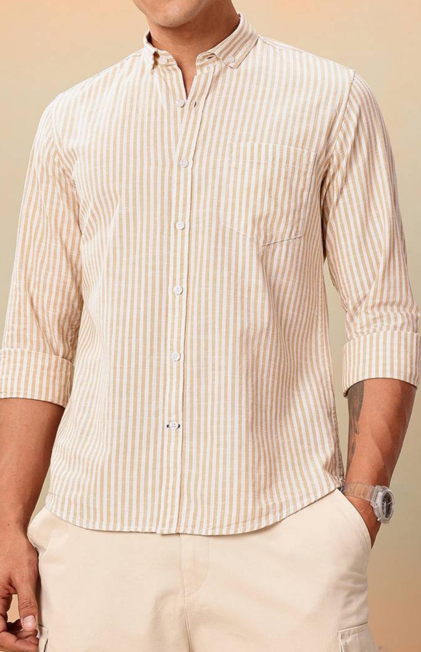 Men’s cotton striped Formal shirts - Yellow