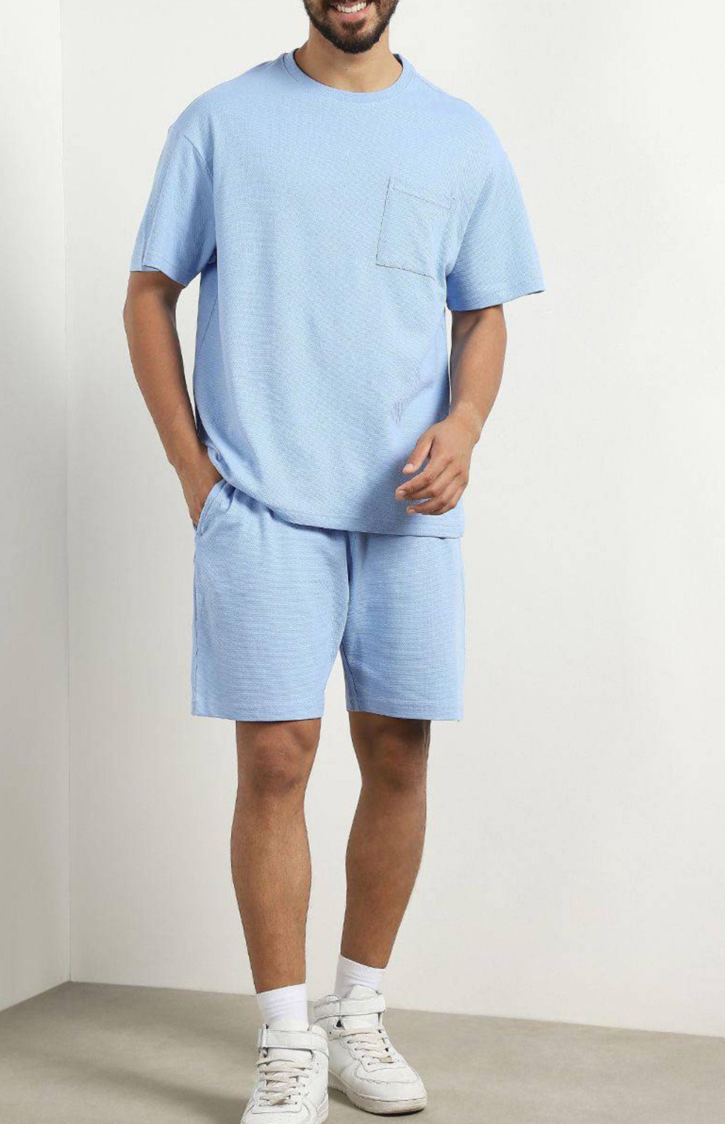 Men’s oversized T-shirt with shorts Co-Ods - Soft Blue