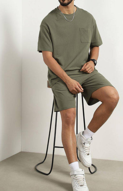 Men’s oversized T-shirt with shorts Co-Ods - Emerald Green