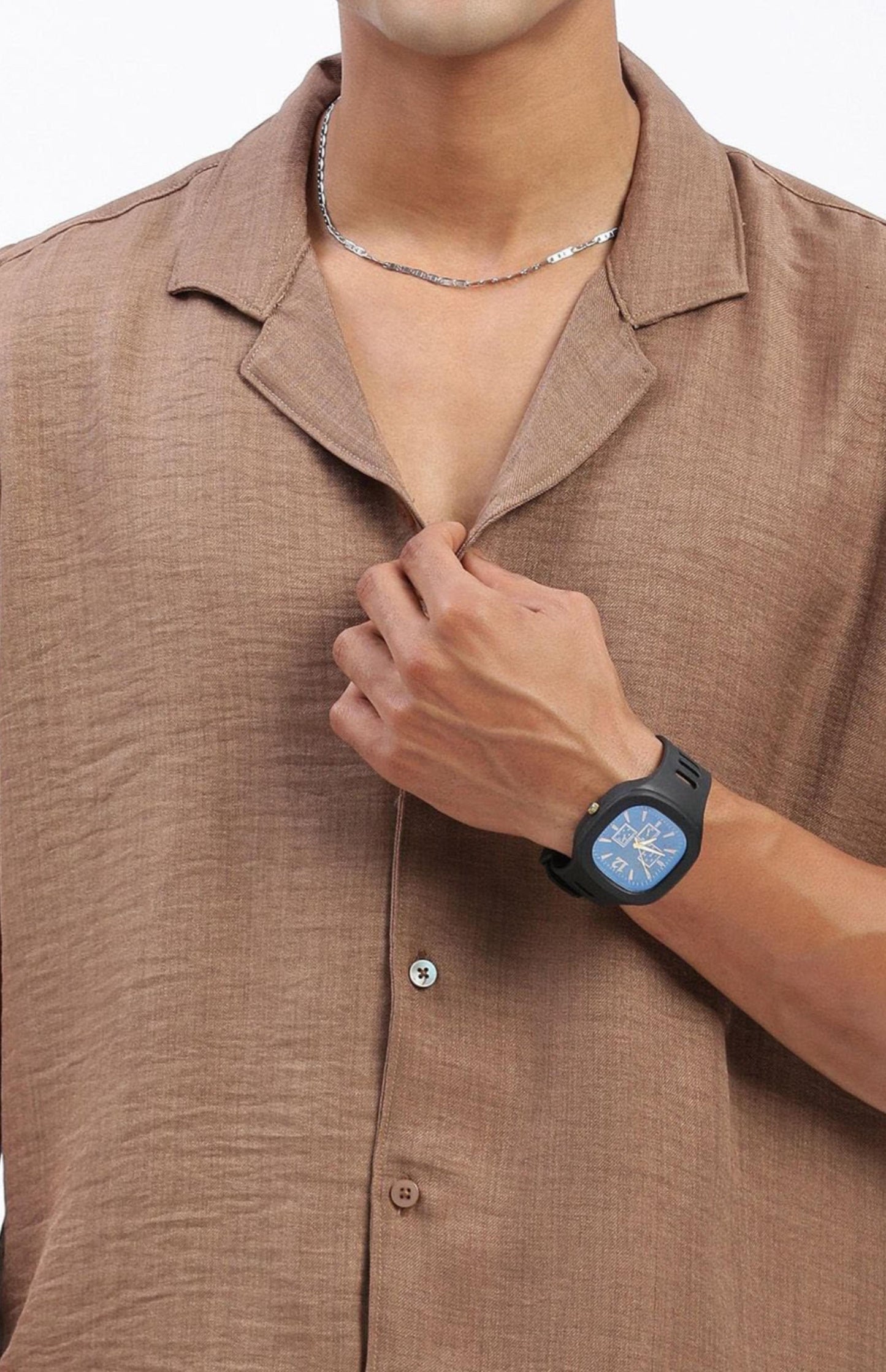 Cuban Collar shirt with Shorts Co-Ords - Brown