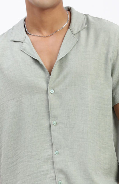 Cuban Collar shirt with Shorts Co-Ords - Sea Gray