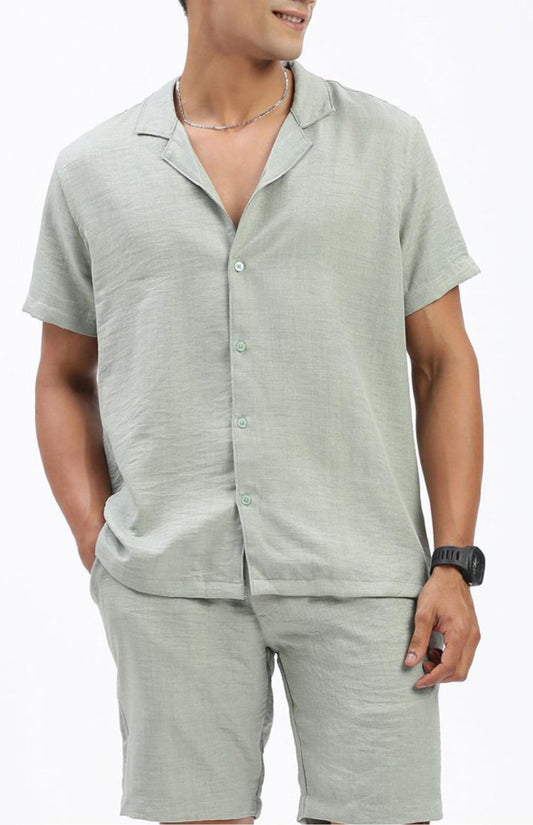 Cuban Collar shirt with Shorts Co-Ords - Sea Gray