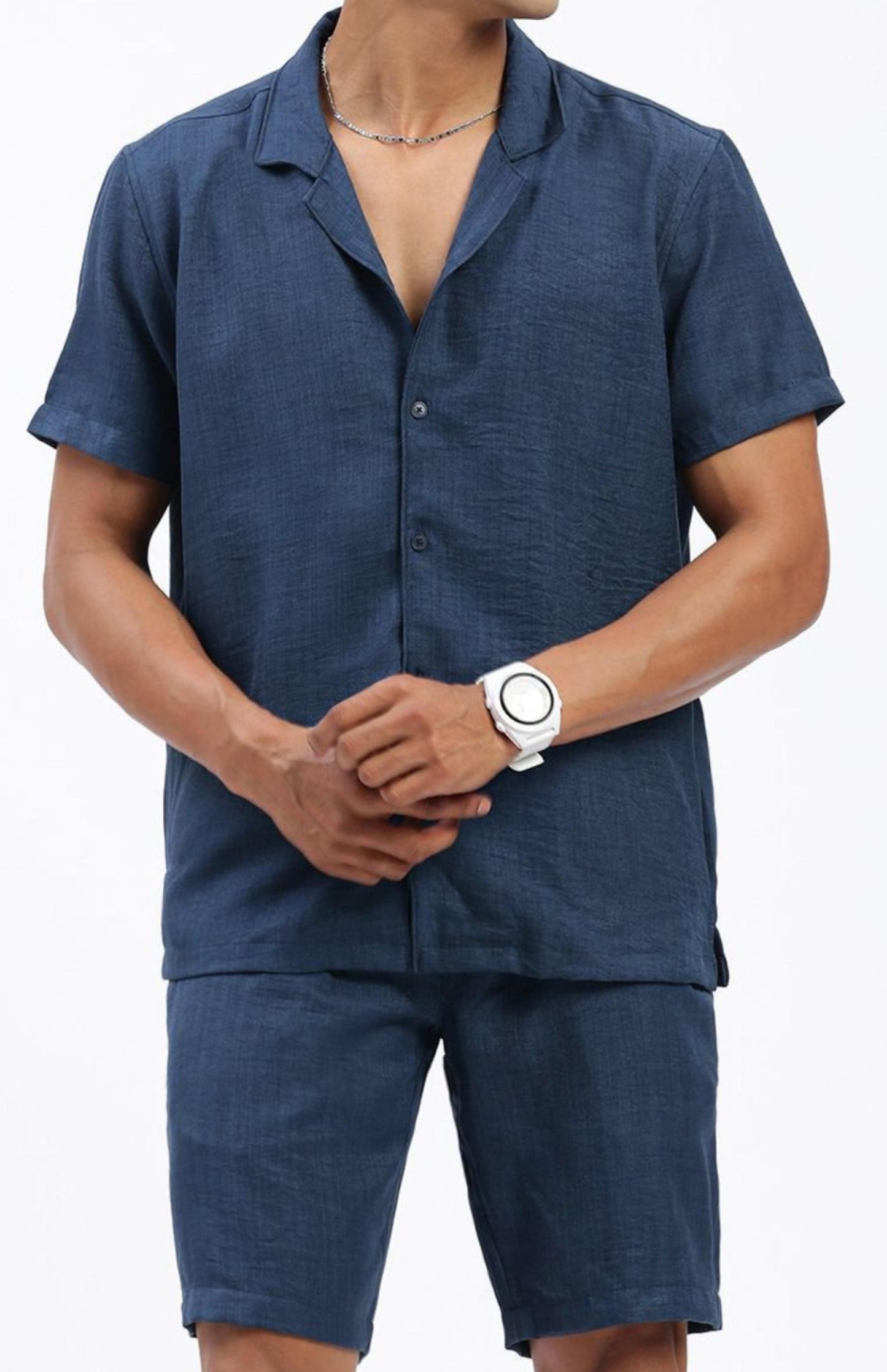 Cuban Collar shirt with Shorts Co-Ords - Blue