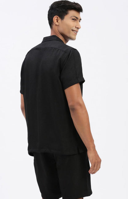 Cuban Collar shirt with Shorts Co-Ords - Black