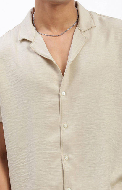 Cuban Collar shirt with Shorts Co-Ords - Beige