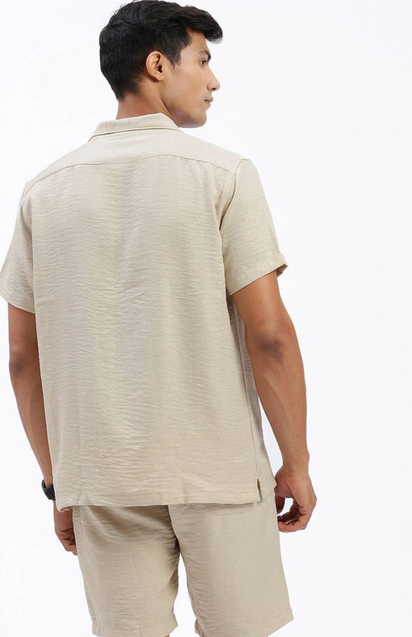 Cuban Collar shirt with Shorts Co-Ords - Beige