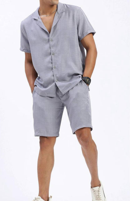 Cuban Collar shirt with Shorts Co-Ords - Gray
