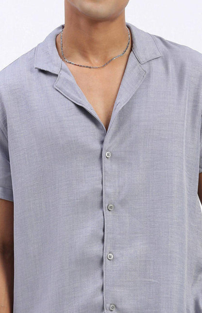 Cuban Collar shirt with Shorts Co-Ords - Gray