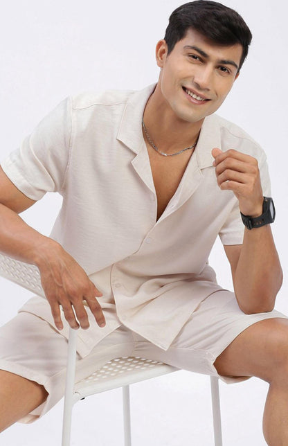 Cuban Collar shirt with Shorts Co-Ords - Off White