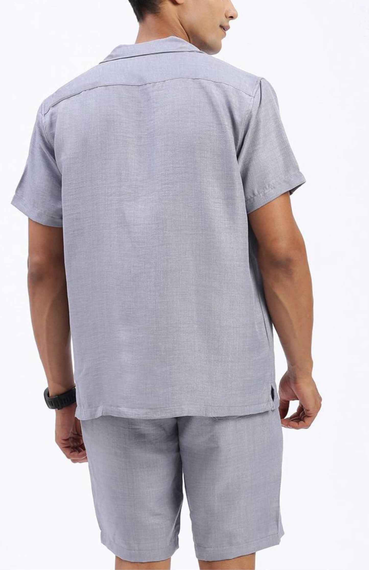 Cuban Collar shirt with Shorts Co-Ords - Gray