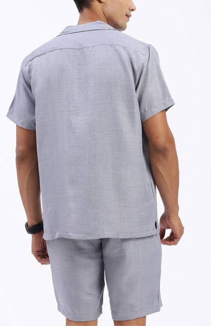 Cuban Collar shirt with Shorts Co-Ords - Gray