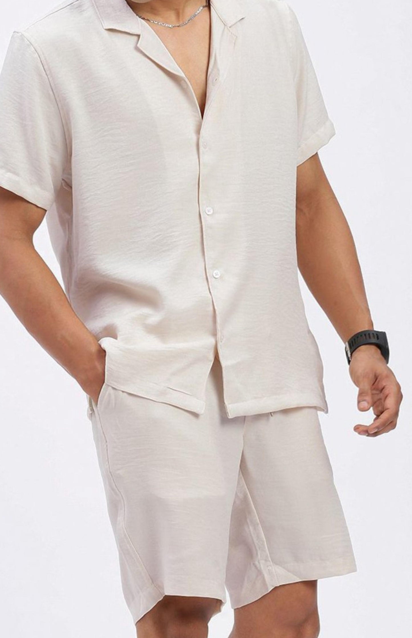 Cuban Collar shirt with Shorts Co-Ords - Off White