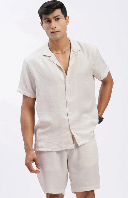 Cuban Collar shirt with Shorts Co-Ords - Off White