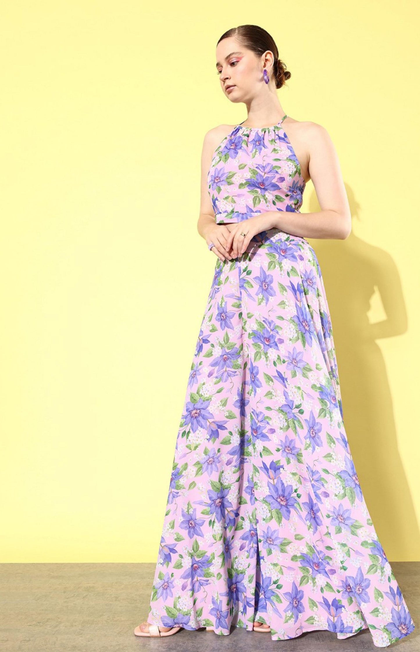 Floriva Two piece Crop Top with Bottom’s - Purple