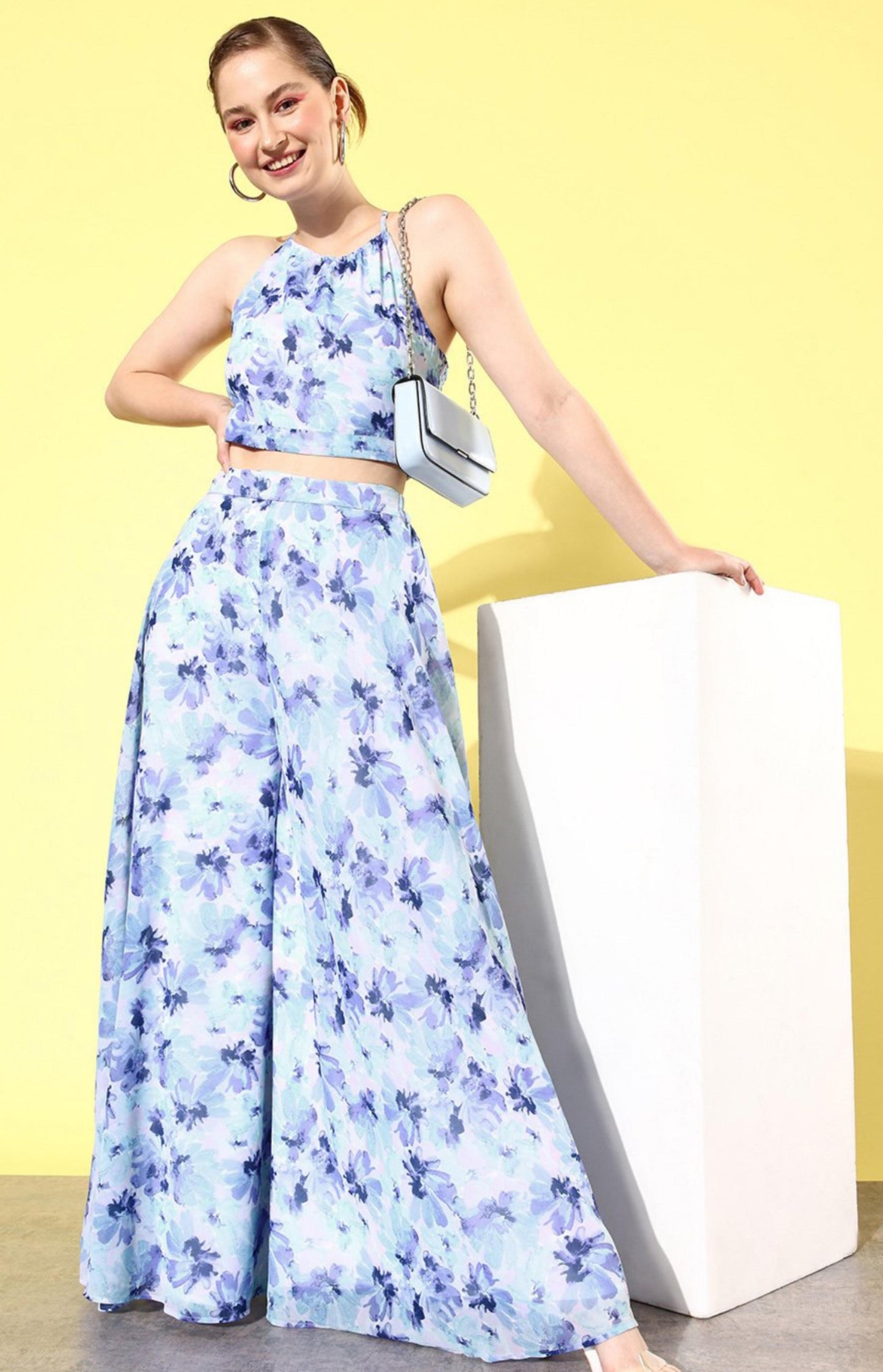 Floriva Two piece Crop Top with Bottom’s - Blue