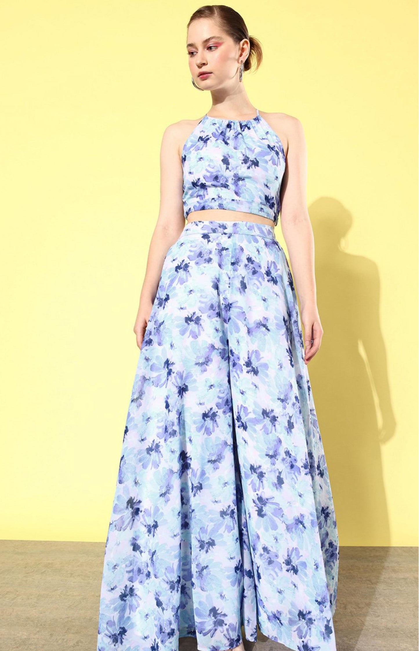 Floriva Two piece Crop Top with Bottom’s - Blue